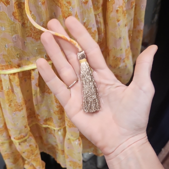 Free People Yellow Tiered Mini Dress with Bib Collar - Picture 3 of 6